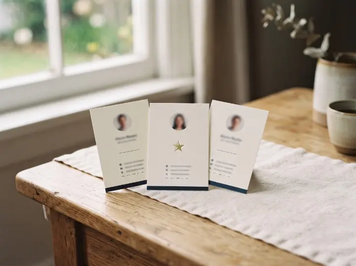 Three shortlisted agent profile cards on a table